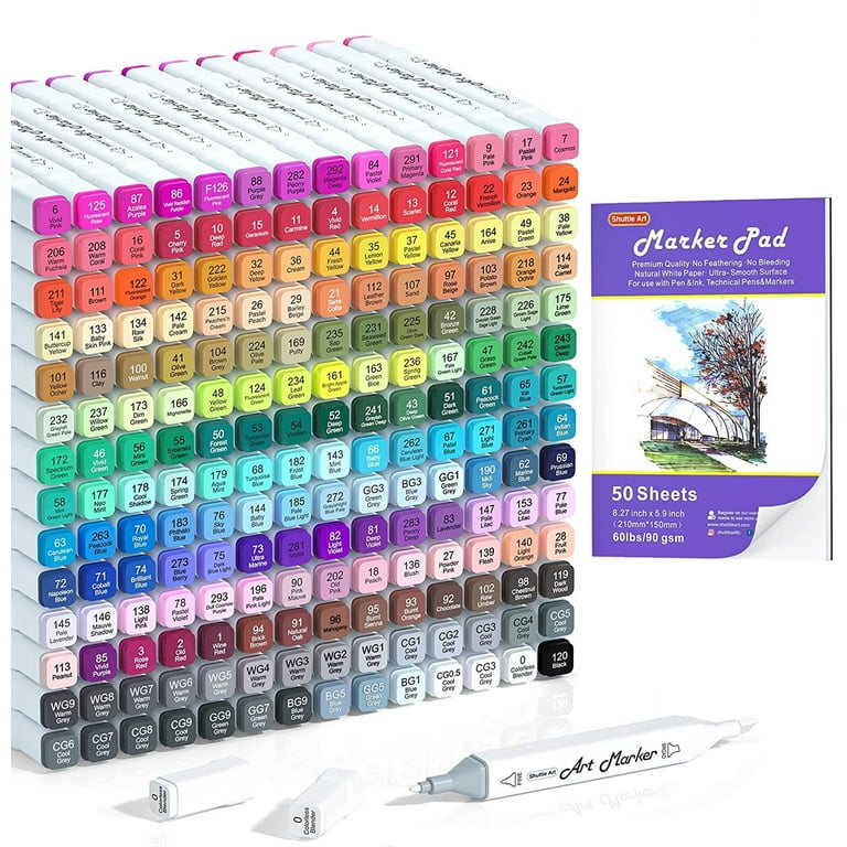 Shuttle Art 205 Colors Dual Tip Alcohol Art Markers 204 Colors Permanent Marker Plus 1 Blender 1 Marker Pad 1 Case and Color Chart for Kids Adult