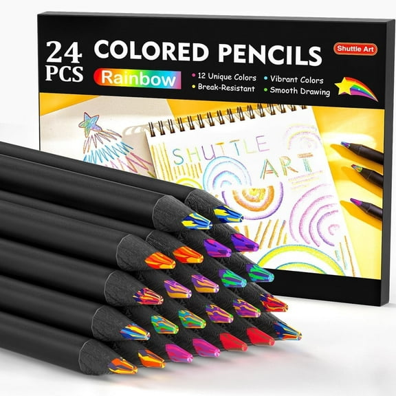 Shuttle Art 24 PCS Rainbow Pencils, 12 Assorted Colors, 2 of Each, Pre-sharpened Rainbow Colored Pencils, Multicolored Pencils for Coloring, Drawing, Sketching