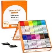 Shuttle Art 312 Pack Washable Super Tips Markers, 12 Assorted Colors Conical Tip Large Markers Bulk with a Box, Bonus Caps