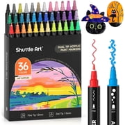 Shuttle Art 36 Colors Dual Tip Acrylic Paint Markers, Dot and Fine Tip for Rock Painting, Ceramic, Wood, Canvas, Plastic, Glass, Stone, Calligraphy, Card Making, DIY Crafts