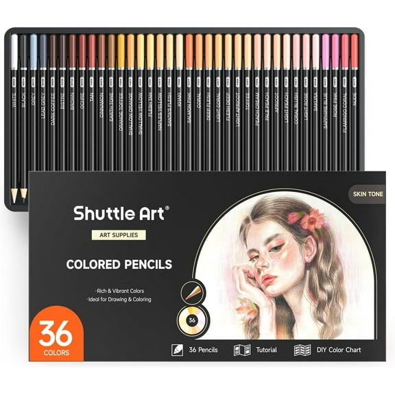 Shuttle Art 36 Skin Tone Colored Pencils, Colored Pencils for Adult Coloring, Soft Core Color Pencils, Coloring Pencils for Adults Kids Artists Beginners Drawing Coloring Sketching