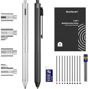 Shuttle Art 4 in 1 Multicolor Pen, 2 Pack Retractable Ballpoint Pens with 1.0mm Black Blue Red Ink and 0.5mm Mechanical Pencil, Multifunction Pens Gift Set for Writing Note Taking