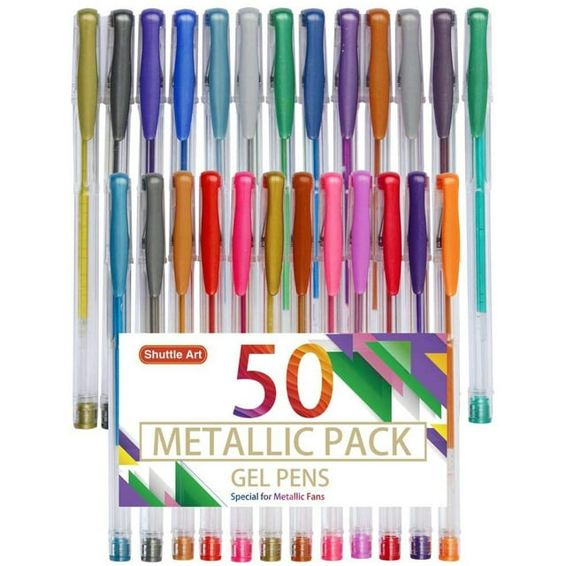 Shuttle Art 50 Pack Colorful Ink Metallic Gel Pens with 25 Refills for