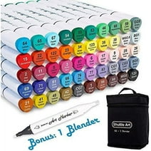 Shuttle Art 51 Colors Dual Tip Alcohol Based Art Markers, 50 Colors Plus 1 Blender Permanent Marker Pens Highlighters with Case for Illustration Adult Coloring Sketching and Card Making