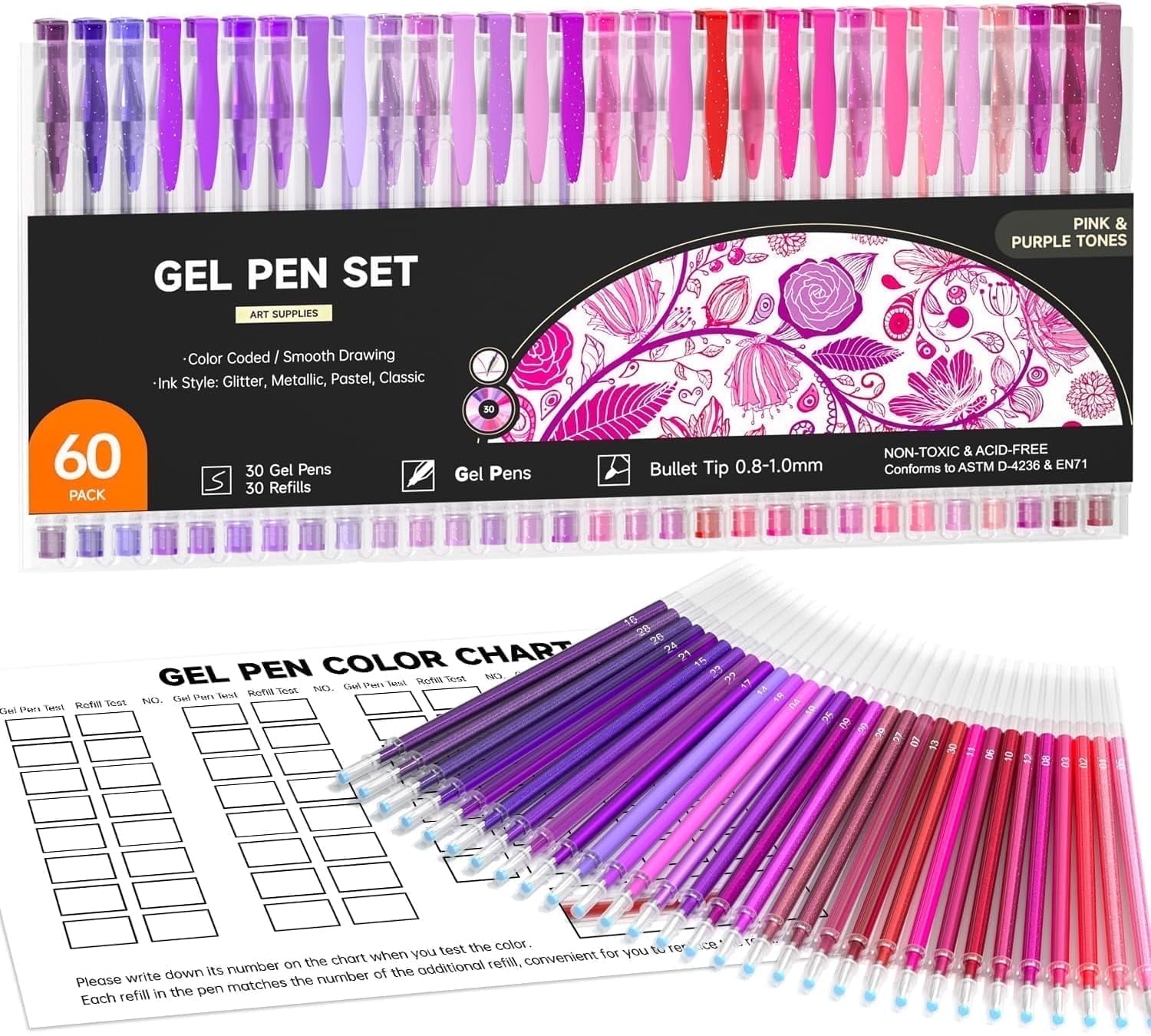 Shuttle Art 60 Pack Tone , Pink Purple Gel Pens with 30 Refills for Adults Coloring Books Journaling Drawing Nature, Landscapes, Animals Scenes - Walmart.com