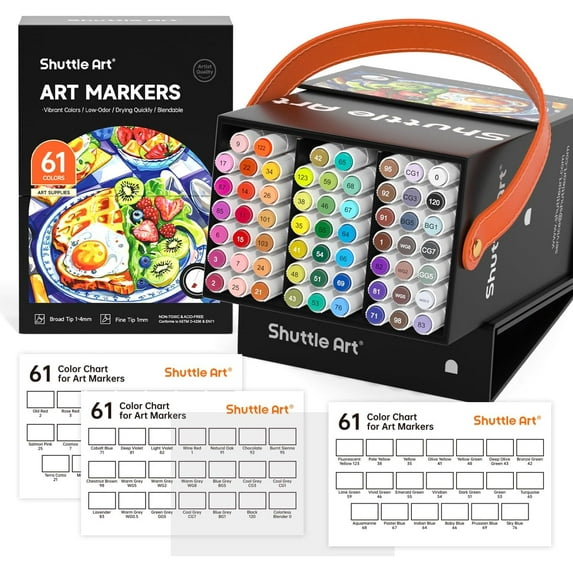 Shuttle Art 61 Colors Dual Tip Art Markers Permanent Highlighters with Case