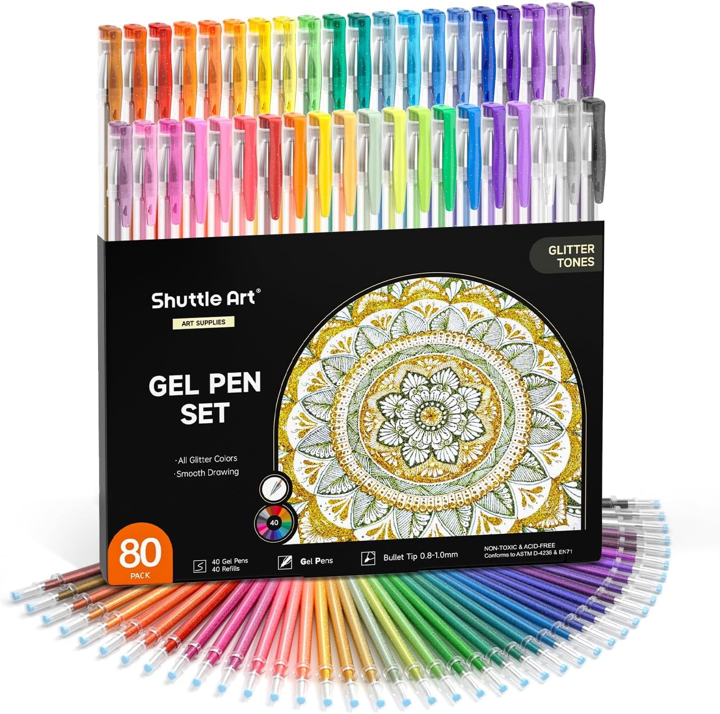 Arteza Gel Ink Colored Pens Set, Glitter, Assorted Colors