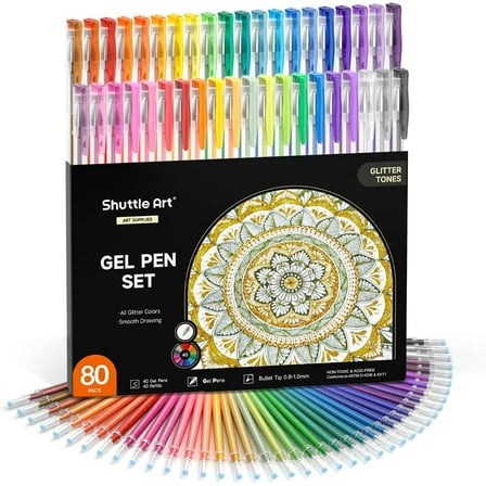 Shuttle Art 80 Pack Glitter Gel Pens, 40 Colors Glitter Gel Pen Set with 40 Refills for Adult Coloring Books Craft Doodling