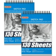 Shuttle Art 9”x12” Sketch Pad, 260 Sheets (68lb/100gsm) Drawing Pad, Pack of 2, 130 Sheets Each, Spiral Bound Sketch Book, Durable Acid-Free Drawing Paper, Great Sketch Pad