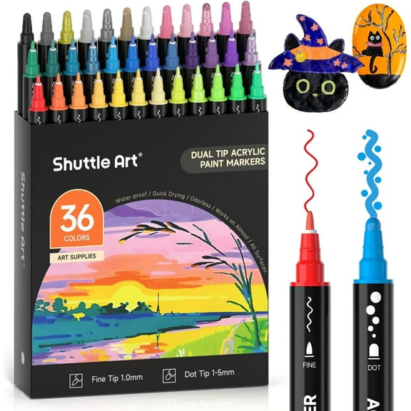 Shuttle Art Acrylic Paint Markers, Fine Point, Multicolor 36 Count