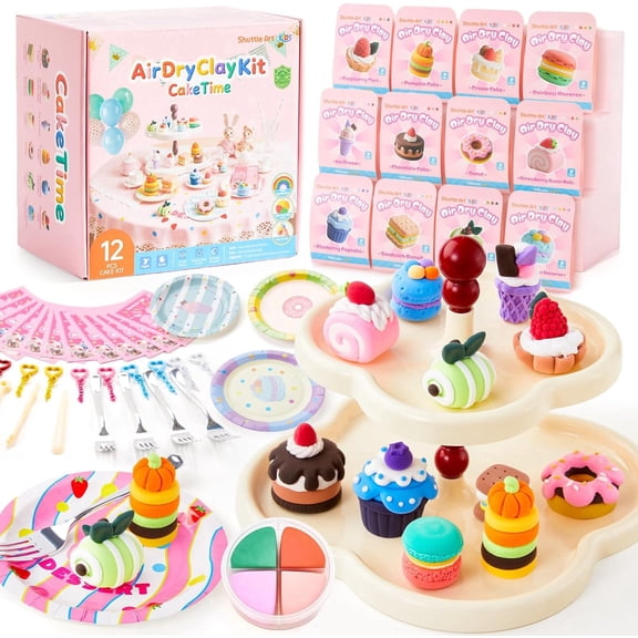 Shuttle Art Air Dry Clay - Cake Time, 52 PCS Modeling Clay Kit with Sculpting Tools and Tutorials, Safe & Non-Sticky