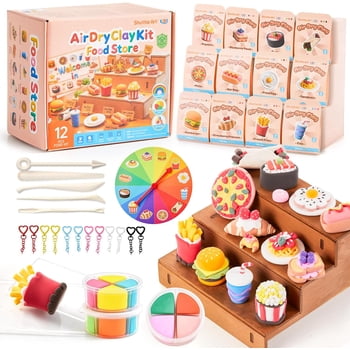 Shuttle Art Air Dry Clay - Food Store, 33 PCS Modeling Clay Kit with Sculpting Tools and Tutorials, Safe & Non-Sticky