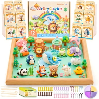 Shuttle Art Air Dry Clay - Zoo Town, 55 PCS Modeling Clay Kit with Sculpting Tools and Tutorials, Safe & Non-Sticky