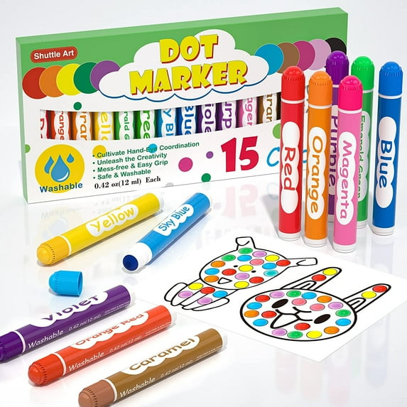 Shuttle Art Dot Markers, 15 Colors Washable Markers,Bingo Daubers Supplies, Non Toxic Water-Based