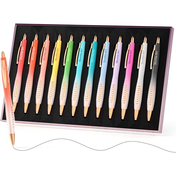 Shuttle Art Fancy Pens Gift Set, 12 Pack Colored Retractable Black Ink Ballpoint Pens, Cute Pens 1.0mm Medium Point Waterproof Elegant Gift Set for Writing Journaling Note Taking