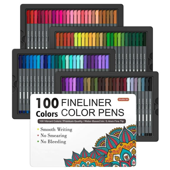 Shuttle Art Fineline Colored Pens, 100 Colors 0.4mm Fineliner Color Pen Set Fine Line Drawing Pen Fine Point Markers Perfect for Adult Coloring Books Drawing