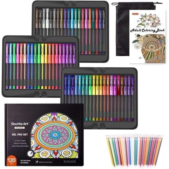 Shuttle Art Gel Pens, 120 Pack Gel Pen Set Packed in a Box, 60 Unique Colors with 60 Refills for Adults Coloring Books Drawing Doodling Crafts Scrapbooking Journaling