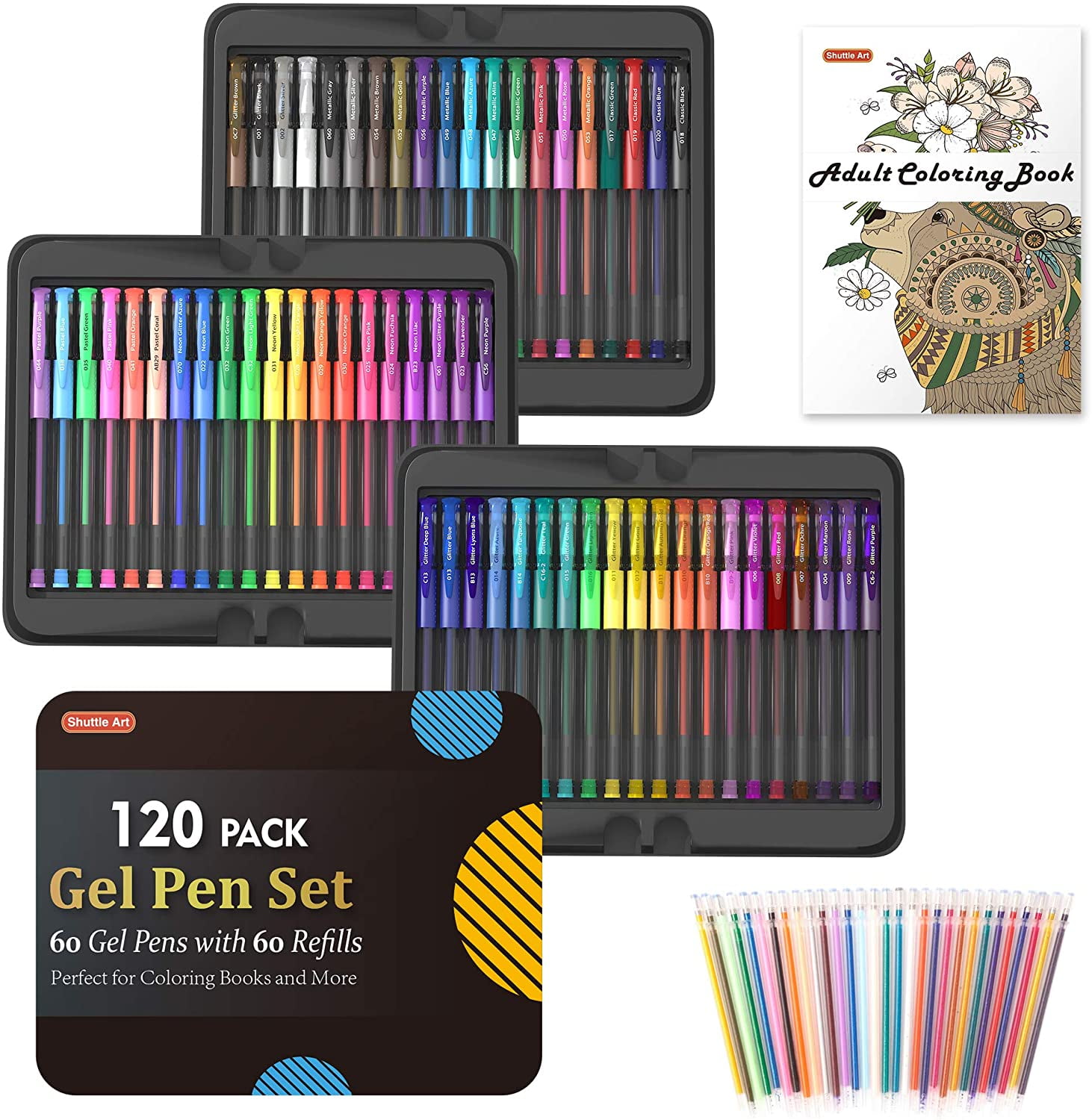 Gel Pens, Art 48 Pack Gel Ink Pen Set With Portable Travel Case For Kids, Adult  Coloring Books, Drawing, Doodling, Crafting, Back To School Art Supplies 