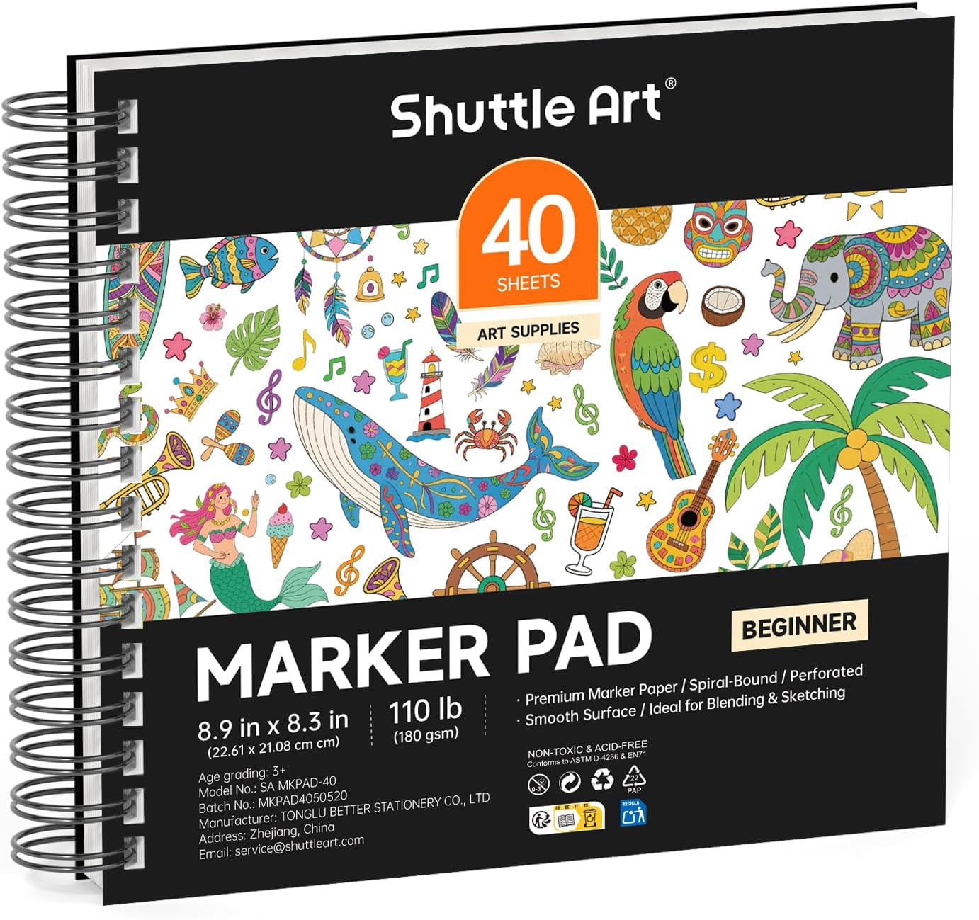 Quick Draw Paper Shuttle Art Marker Pad, 8.9”x8.3” Portable Sketchbook, 40 Sheets Marker ...