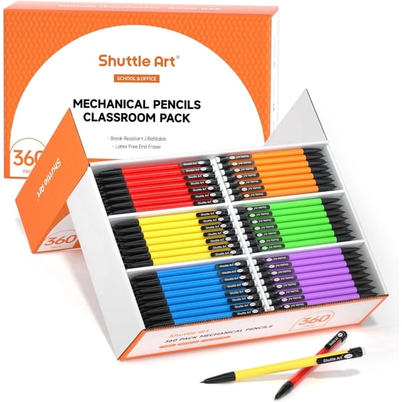 Shuttle Art Mechanical Pencils, 360 Pack Bulk Mechanical Pencils 0.7mm Medium Point, HB #2 Lead Pencils, Assorted Barrels, Office Supplies