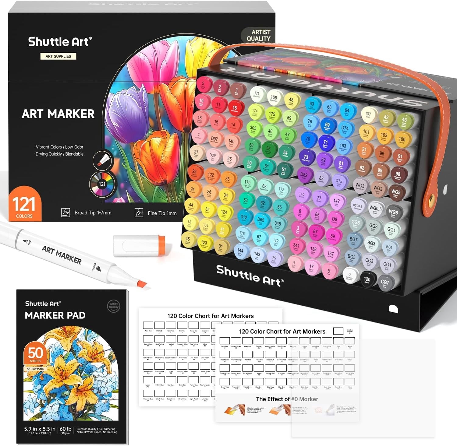 Shuttle Art 121 Colors Dual Tip Markers Set with Blender, Pad