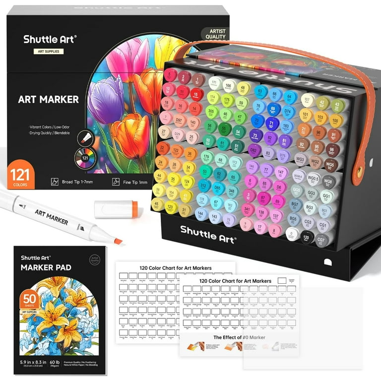 MAQuill セット Shuttle Art, Markers, 121 Colors, Dual Tip with Blender - Walmart.com