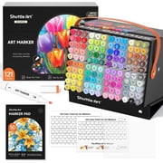 Shuttle Art 121 Colors Alcohol Markers, 120 Colors Dual Tip Art Marker Set Plus 1 Colorless Blender with Marker Case Perfect for Illustration Students Adult Coloring Sketching