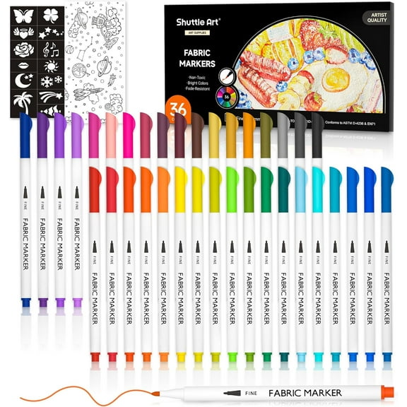 Shuttle Art Non-Toxic Permanent Fabric Markers (36 Colors)