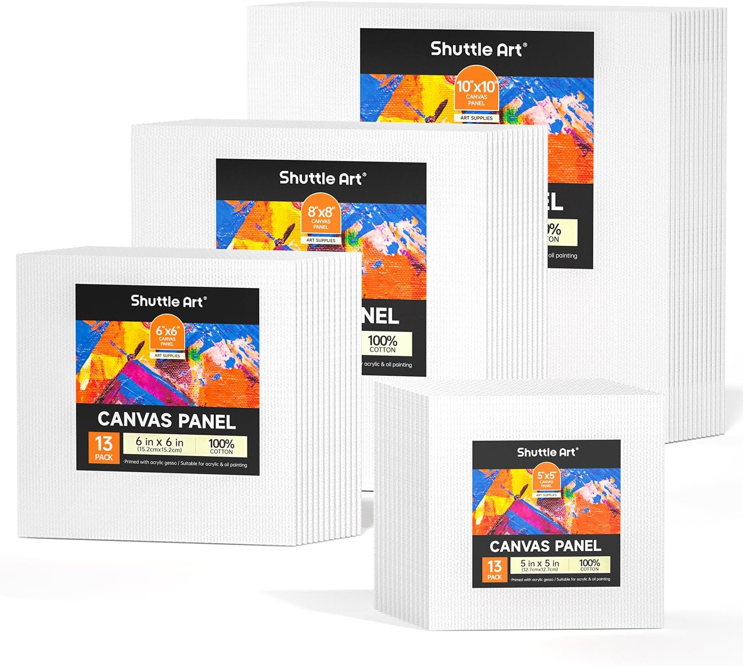Shuttle Art Painting Canvas Panel 52 Multi Pack 5x5 6x6 8x8 10x10 Inch 13 PCS Each 100 Cotton Art Canvas Board Primed White Blank Canvas Kids Adults: Before You Add to Cart