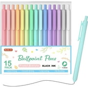 Shuttle Art Pastel Retractable Pens, Ballpoint, 1 mm, Black Ink, 15 Pack