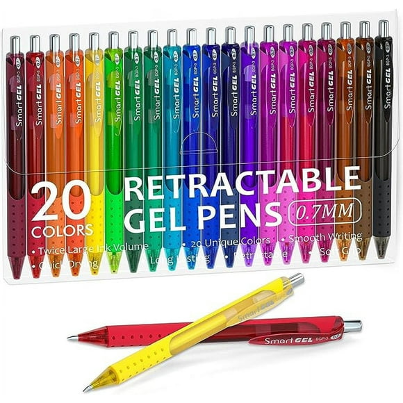 Shuttle Art Retractable Gel Pens Set with Rubber Grip, Fine, 0.7 mm, Assorted Ink Colors, 20 Count