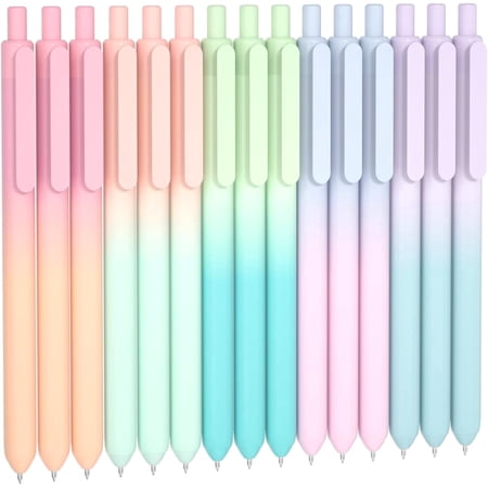 Shuttle Art Permanent Retractable Pastel shifting Gel Ink Pens,15 Pack Black Ink Pens,0.5mm Fine Point Soft Aesthetic Barrel for Smooth Writing Journaling Taking Notes