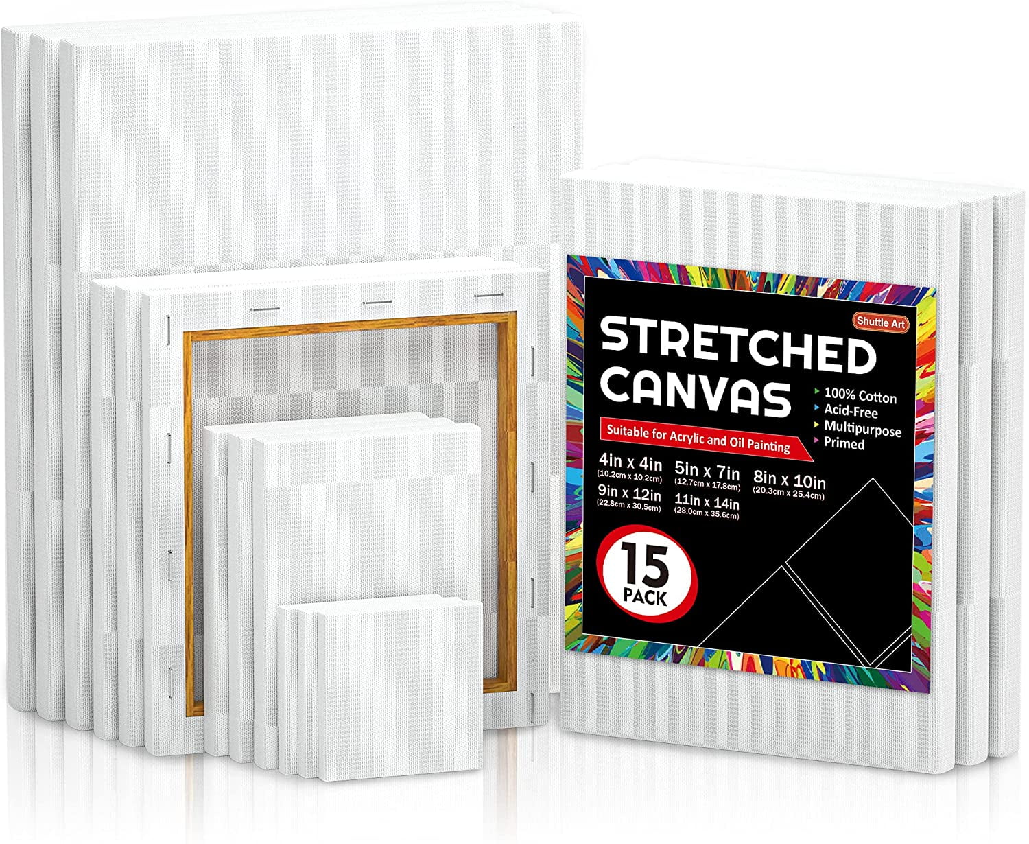 Lot De 8 Toiles Tendues Multi Formats (4x4, 5x7, 9x12, 11x14 Pouces) - Blanches, Occasion