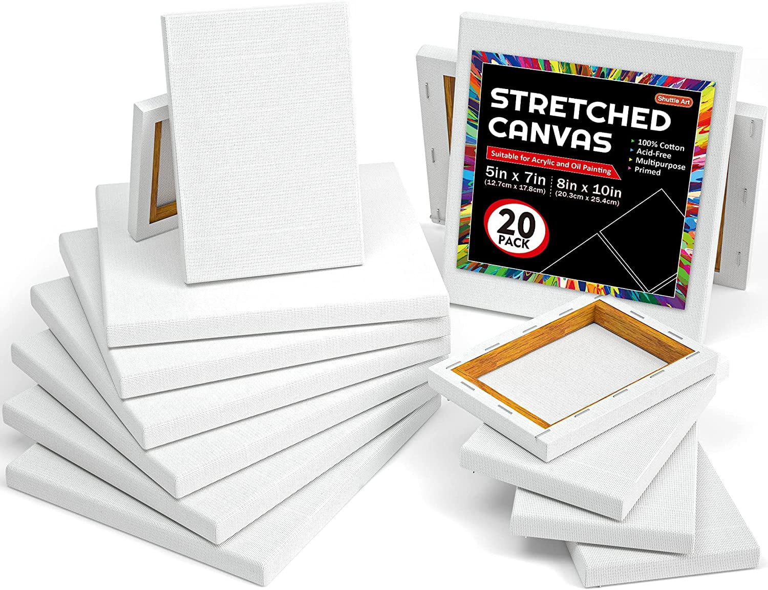 Shuttle Art Stretched Canvas, 20 PCS Value Pack, 5 x 7, 8 x 10 Inches