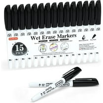 Shuttle Art Wet Erase Markers, 15 Pack Black 1mm Fine Tip Smudge-Free Markers, Use on Laminated Calendars,Overhead Projectors,Schedules,Whiteboards,Transparencies,Glass,Wipe with Water