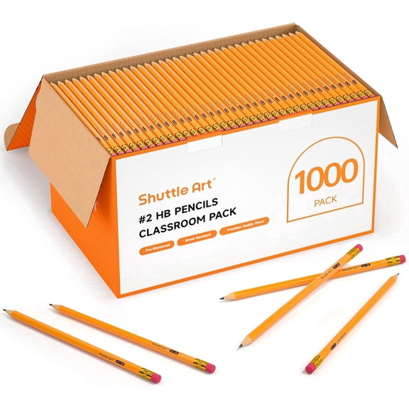 Shuttle Art Wood-Cased #2 HB Pencils, 1000 Pack Sharpened Yellow Pencils with Erasers, Bulk Pack Graphite Pencils for Writing, Drawing and Sketching
