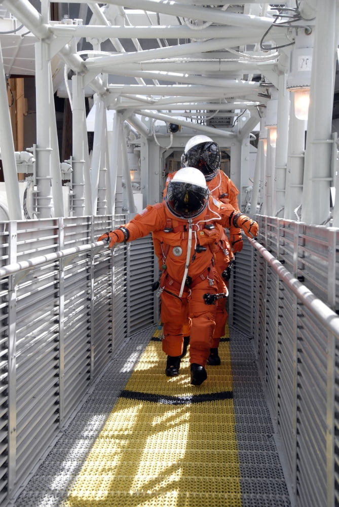 Shuttle crew members practice an emergency escape from the shuttle Canvas Art - Stocktrek Images (23 x 34)
