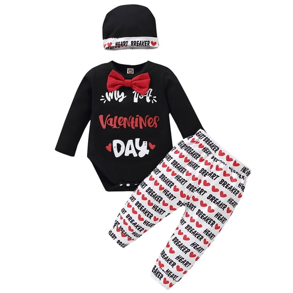Shuttle tree Baby Boy Clothes Valentine's Day Outfits Long Sleeve Romper Pants Set with Hat