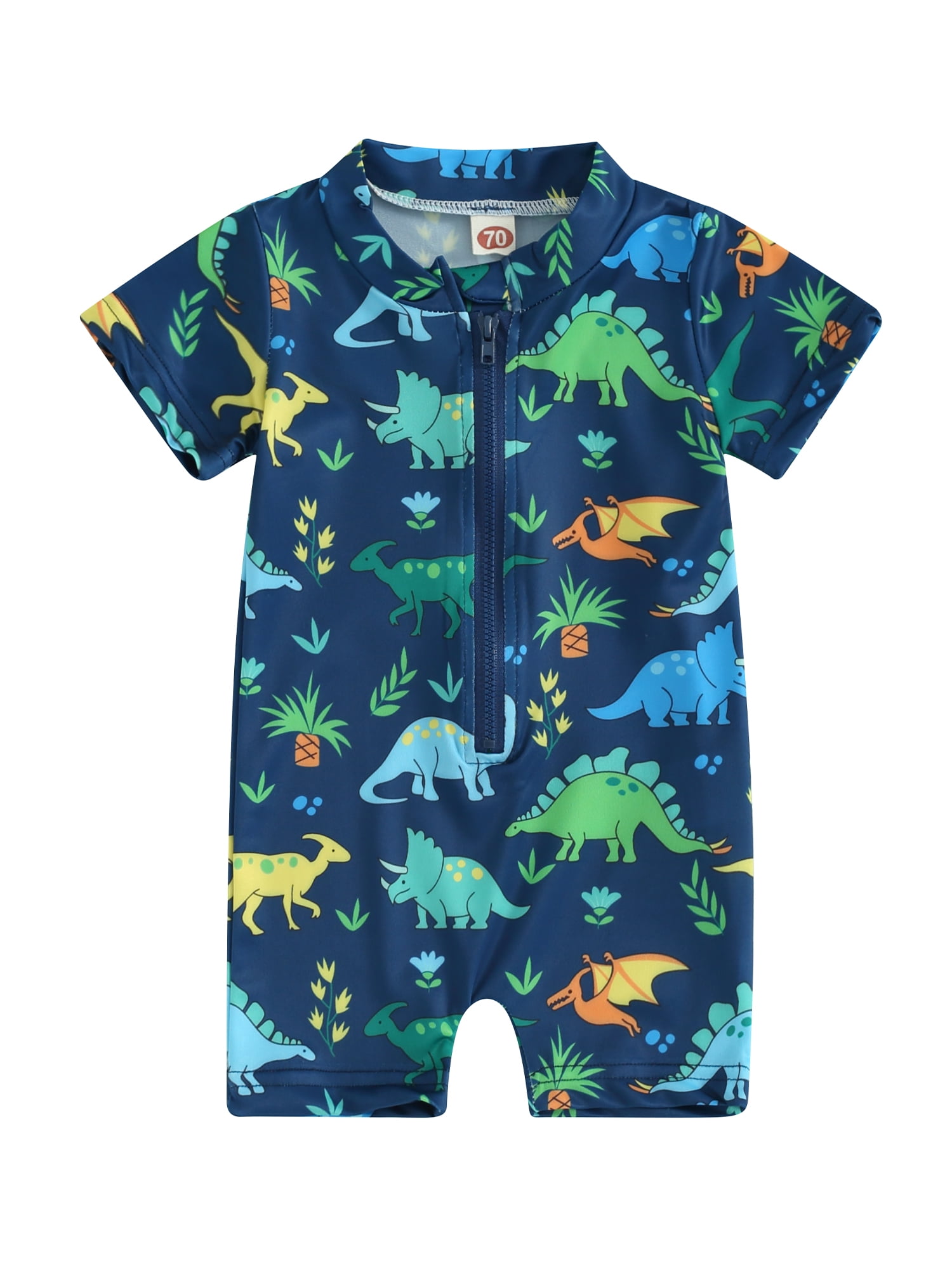 Shuttle tree Baby Boy Rash Guard Swimsuit Cute Print Short Sleeve Zip