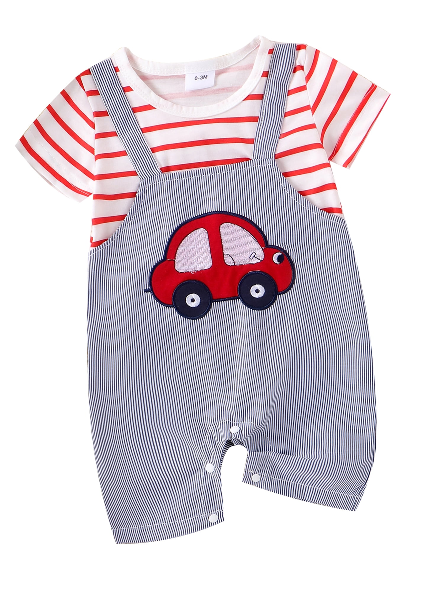 Shuttle tree Baby Boy Romper Striped Short Sleeve Car Print Bodysuit ...