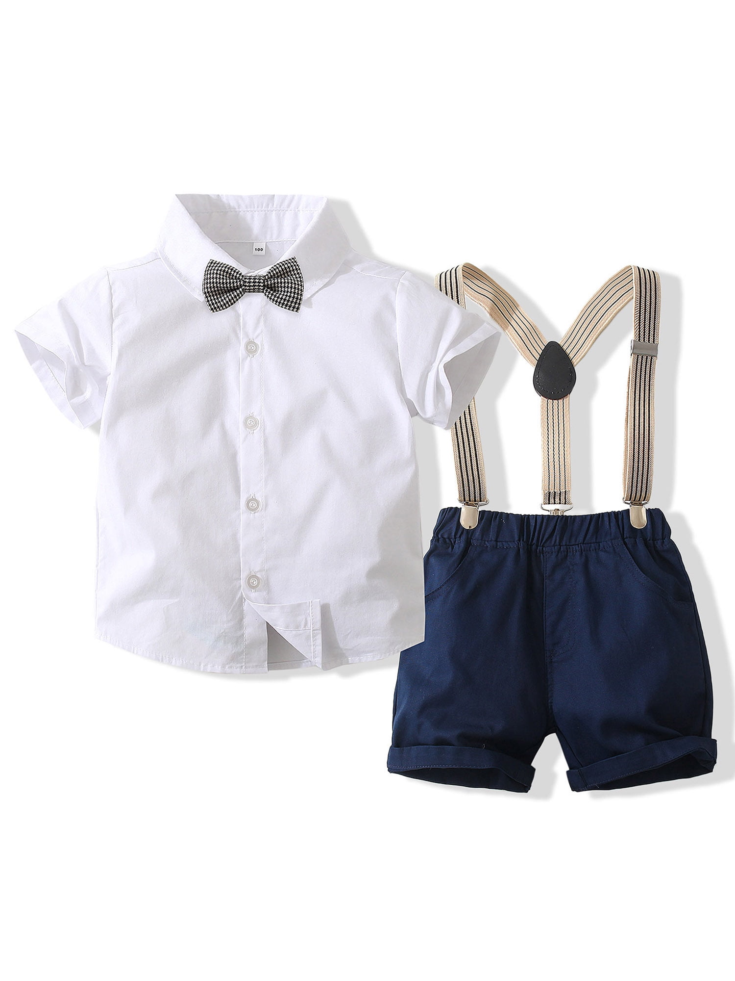 Shuttle tree Baby Boys Clothes Dress Shirt with Bowtie + Suspender