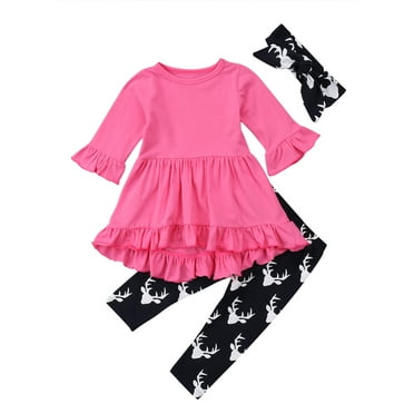 Boutique Toddler Kids Baby Girl Flower Top Dress Pants Legging Outfit ...