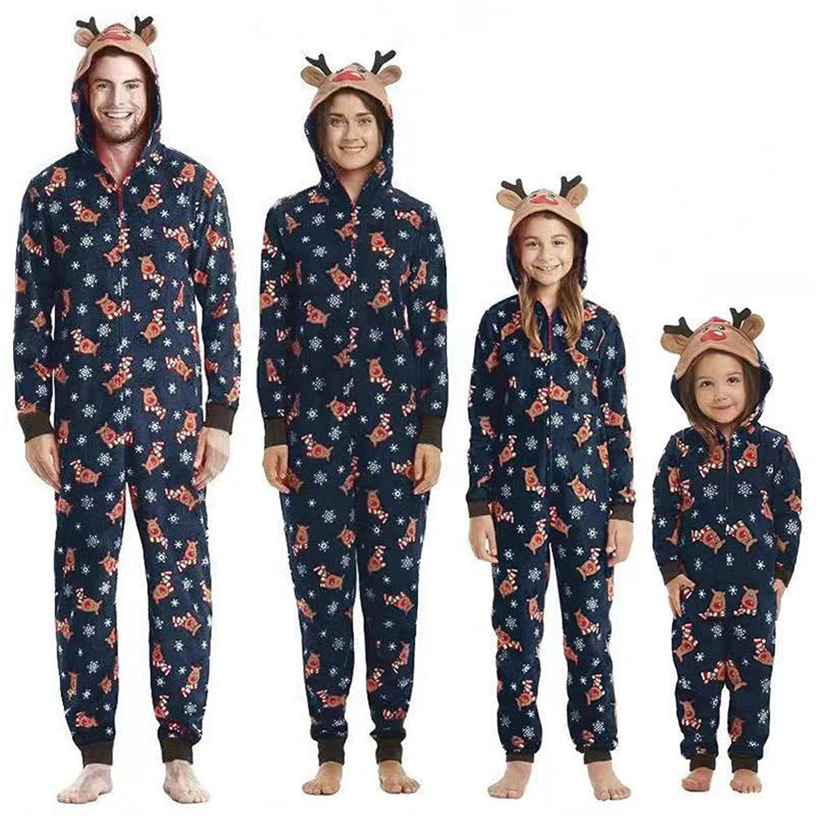 Shuttle tree Family Christmas Matching Pajamas Cartoon Deer Hooded Onesies Xmas One-Pieces Sleepwear Adult Kids Baby - image 1 of 7