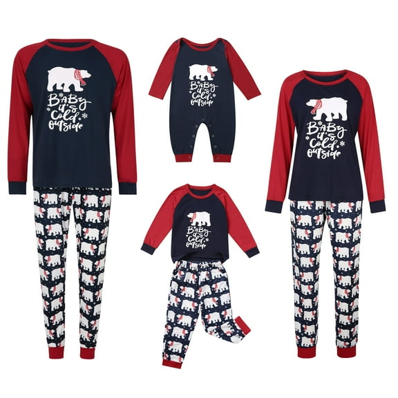 Shuttle tree Matching Family Pajam Sets Christm PJ's with Cartoon Bear Printed Tee and Pants Loungewear