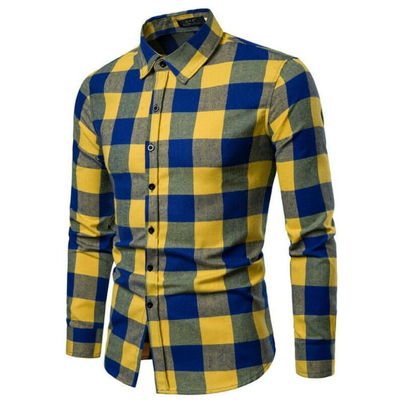 Shuttle tree Men's Button Down Regular Fit Long Sleeve Plaid Tartan Casual T Shirt Tops Slim Tee