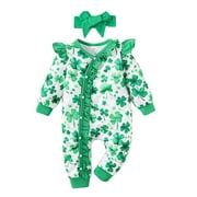 Shuttle tree My First Baby Girl St Patrick's Day Outfit Onesie Ruffle Romper Newborn Coming Home Outfit Infant Clothes