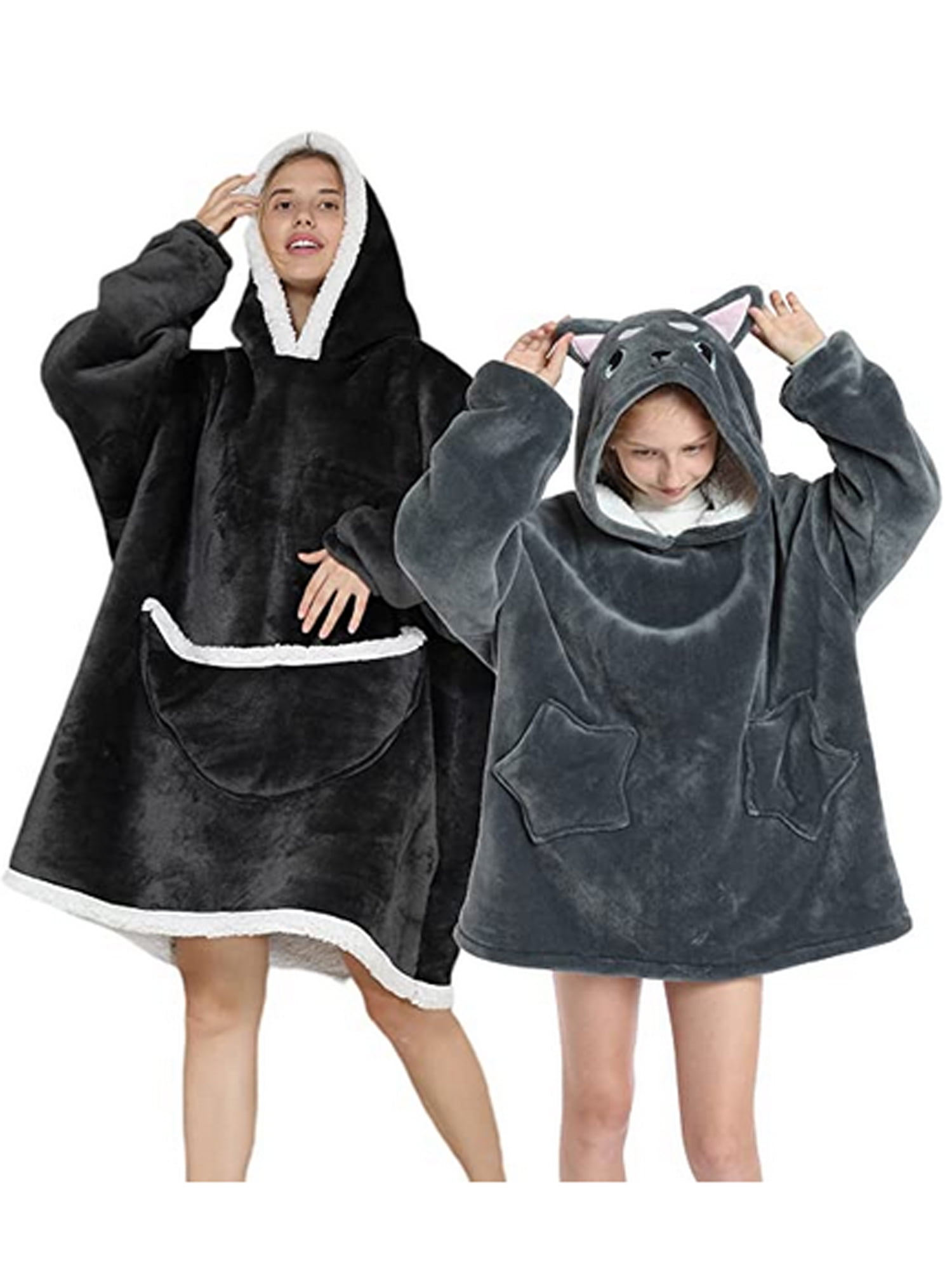 Shuttle tree Oversized Wearable Blanket Hoodie For Adult Kids Hooded Sherpa Sweatshirt With Front Pocket