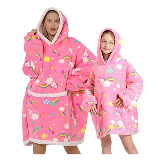 Shuttle tree Oversized Wearable Blanket Hoodie For Adult Kids Hooded Sherpa Sweatshirt With Front Pocket
