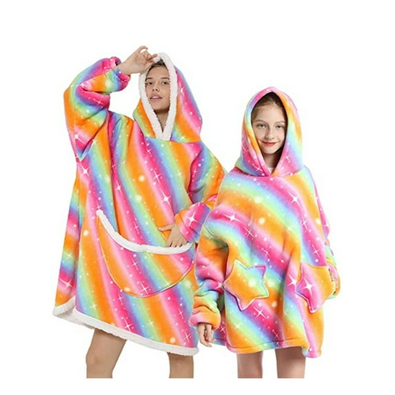 Shuttle tree Oversized Wearable Blanket Hoodie For Adult Kids Hooded Sherpa Sweatshirt With Front Pocket