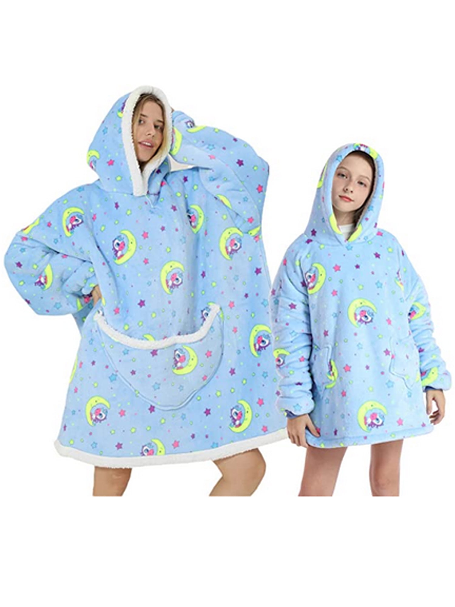 Shuttle tree Oversized Wearable Blanket Hoodie For Adult Kids Hooded Sherpa Sweatshirt With Front Pocket